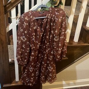 Madewell Burgundy Floral Puff Sleeve Dress